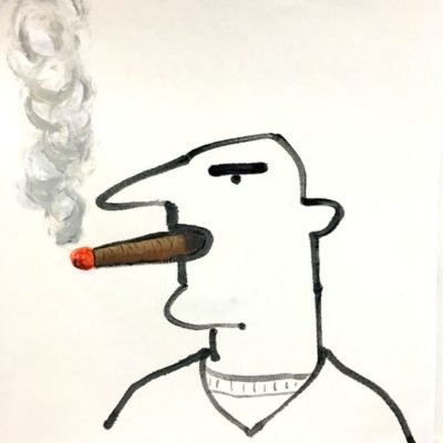 Sam and Cigar  12.5"x 12.5"  handpainted print, ink and acrylic